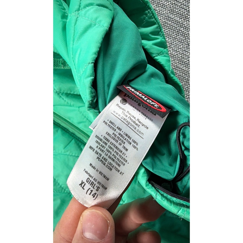 Patagonia Worn Wear Primaloft Insulation Nano Puff Jacket Girls XL Green‎ Logo - Picture 7 of 8